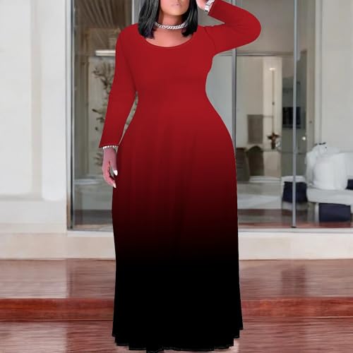 Image of PinkPatty Women's Plus Size Long Sleeve Maxi Dresses T Shirt Boho Fall Dress with Pockets