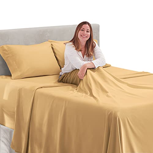 Image of Hearth & Harbor Extra Deep Pocket Full Sheet Set, Camel Gold | 4 Piece Bed Sheet Set, Ultra Soft & Breathable, Fits Up to 24 inch Mattress, Hotel Luxury