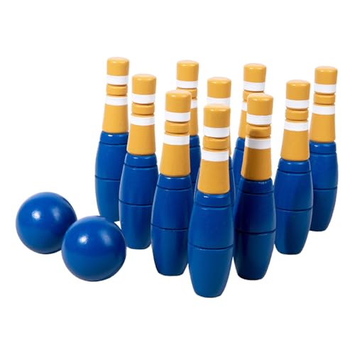 Fancyes 10 Pieces Wood Bowling Set Lawn Bowling and Skittle Ball Games