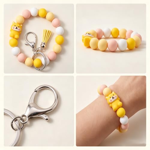 Image of Silicone Beaded Bracelet Keychain Wristlet Cute Car Key Chain Holder Wallet Bag Charm Accessory