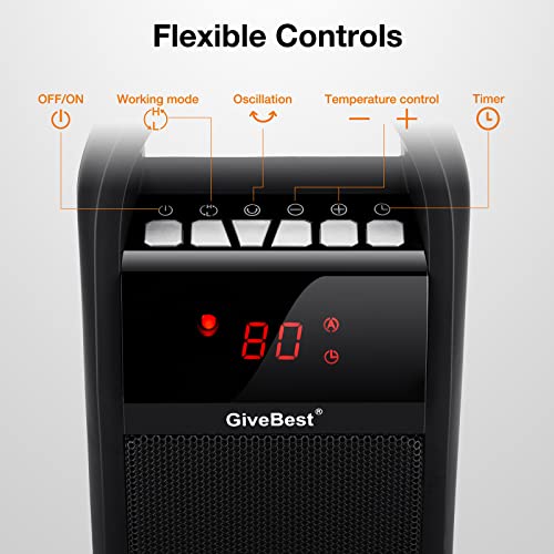 22” Tower Space Heater, 1500W/900W Ceramic Quiet Room Heater With Remote Control, Oscillation, Thermostat, Overheat & Tip-Over Protection, Digital Rotating Heater For Room Home Office #TOP6