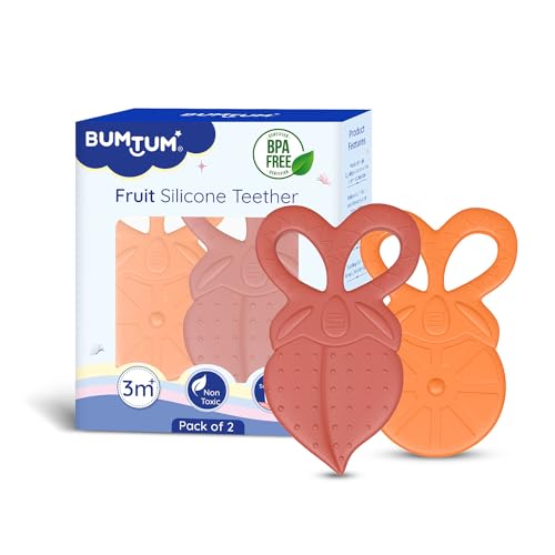 Image of BUMTUM Soft Silicone Baby Teether, Teether for 6 to 12 Months Baby |Bpa Free Teething Toys for Babies, Infants & Toddlers| Fruit Shape 2Pcs