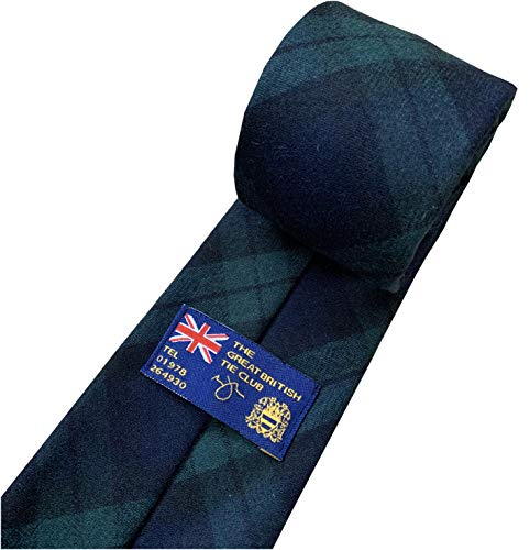 Great British Tie Club Men's Black Watch Tartan Scottish Plaid Neck , Bottle Green, Navy Blue, Black, Standard Length: 57 inches
