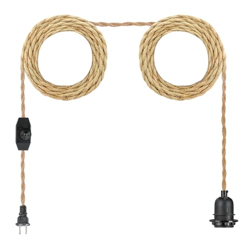 Plug in Hanging DIY Light Fixture,14.8FT Pendant Lamp Lights Rope Cord E26 Bulbs Socket (Natural...