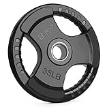 LIONSCOOL 2-Inch Rubber Coated Olympic Grip Plate in Pairs or Single for Strength Training, Weightlifting and Bodybuilding, Solid Cast Iron Weight Plates for Barbell, 2.5-45LBS, One Year Warranty (35LB SINGLE)