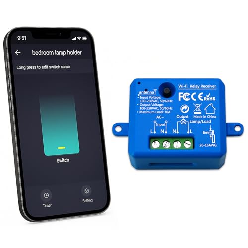 LoraTap Interruttore Smart WiFi, Modulo Controllo a Distanza con Telefono, Tuya Smart Life App per iOS e Android, Relè Wireless Compatibile con Alexa, 10A/2500W