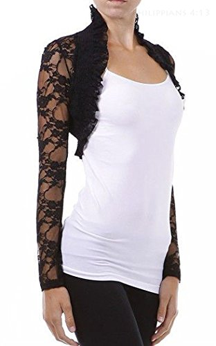 Junior`s Long Sleeve Lace Smoked Shrug Bolero, Cropped Jacket Short Cardigan4