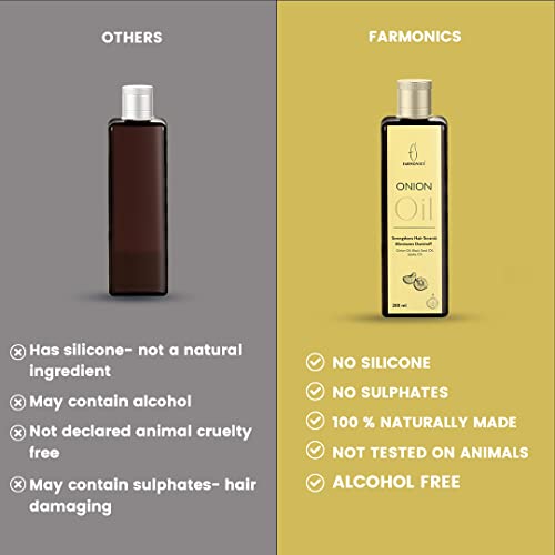 Farmonics Onion Hair Oil Enriched With Natural Coconut Oil, Black Seed Oil & Jojoba Oil, For Longer, Stronger And Healthier Hair | Ideal For Hair Loss & Dandruff | No Silicones&Parabens| 200Ml #TOP4