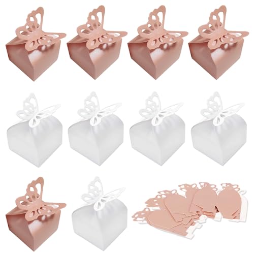 50 Pièces Papillons Roses Boîtes à Dragées pour Mariage, Blanc, Boîte de Cadeaux en Papier Perlé, Papillon Boîte à Bonbons, pour Mariage, Anniversaire,...