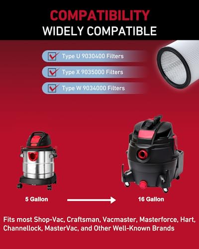 Image of 2 Pack Replacement for Shop Vac 90304 Standard Cartridge Filter | Precision OEM Fit, Professional Filtration, Built for Tough Jobs, Reusable Design, Trusted Performance