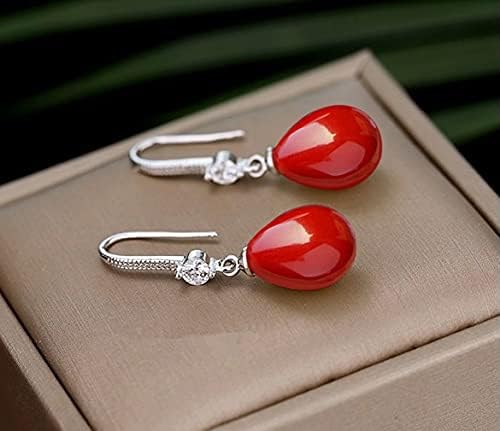 ANNAVA Women's 925 Sterling Silver Red Water Drop Pearl Earrings With Cubic Zirconia Crystal Diamond, Fine Pearl Jewelry Gifts for Women (JEE-001)