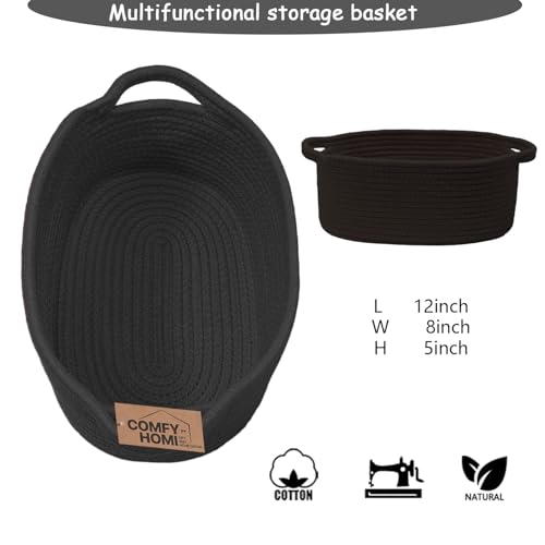 Image of COMFY-HOMI Oval Rope Basket with Handles for Shelves,Toys,Book, Cloth Storage Baskets for Organizing Toy Decorative Organizer for Living Room, Bathroom