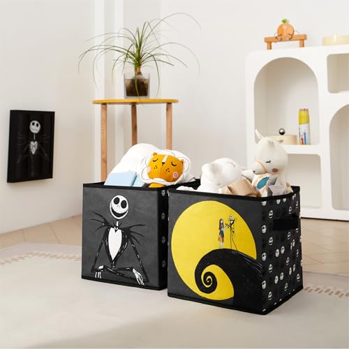 Image of Nightmare Before Christmas Jack and Sally Set of 2 Durable Storage Cubes with Handles, 10 inchx10 inchx10 inch Cubes