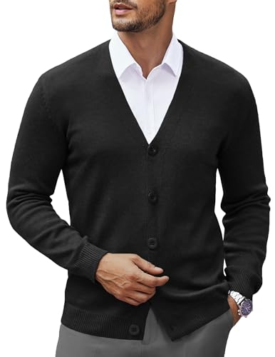 COOFANDY Men's V Neck Cardigan Sweater Casual Lightweight Button Down Knitted Cardigan Sweater
