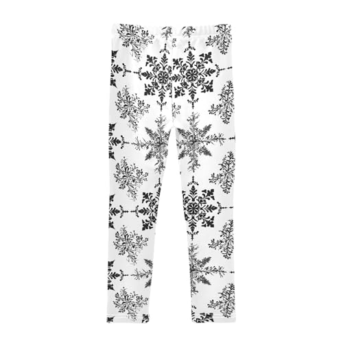 Snowflake Black and White Background Kids Girl's Legging Soft High Waisted Workout Pants Sports2