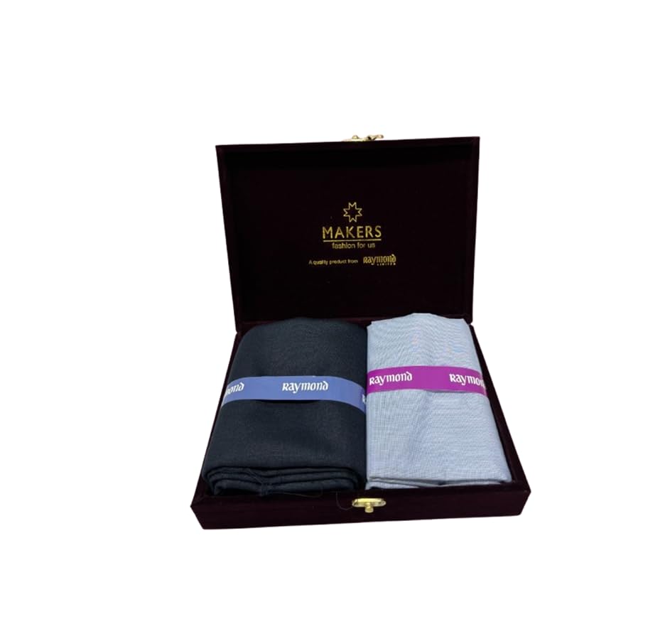 Image of Raymond Makers Men's Shirt & Trouser Fabric Combo with Premium Gift Box | Solid Shirt Fabric with Formal Trouser Fabric | Unstitched Dress Material for Office & Formal Wear