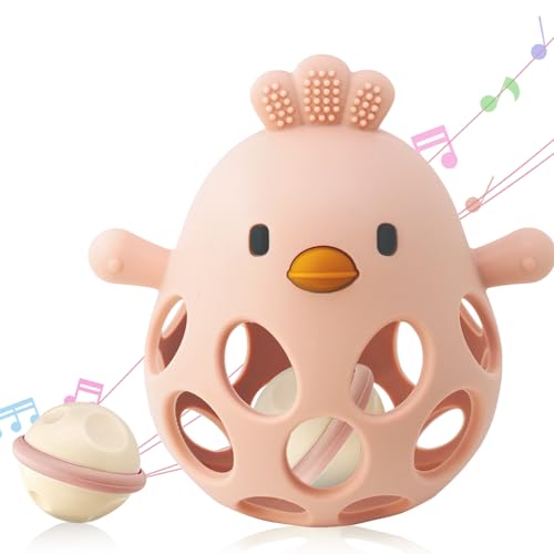 Image of ChooKaChoo 2-in-1 Baby Teething Rattle Toy, Sensory Grasping Teether for Infants 3-12 Months, 100% Food-Grade Silicone, Easy to Hold, Soothing & Developmental, BPA Free