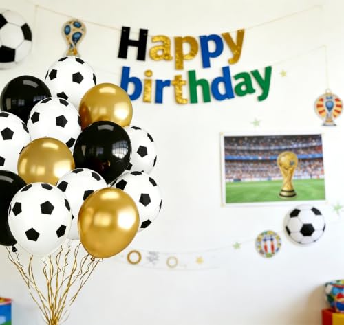 Image of Soccer Balloons Black Golden, 70pcs Soccer Balloons for World Cup decorations Birthday