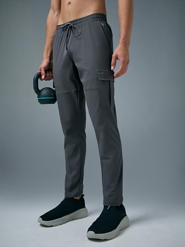 Image of TECHNOSPORT Men's Regular Fit Mid Rise Polyester Solid Cargos for Activewear, Regular Use and Quick Dry