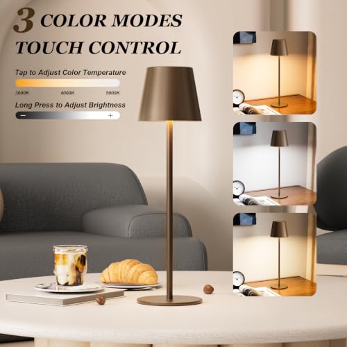 Image of Kakanuo Brown Cordless Table Lamp Rechargeable, Battery Operated