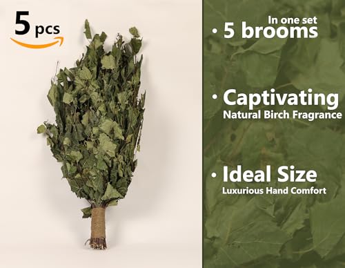 ECOWOODDECOR Set of 5 Birch Sauna Broom - Authentic Sauna Experience with Natural Fragrance