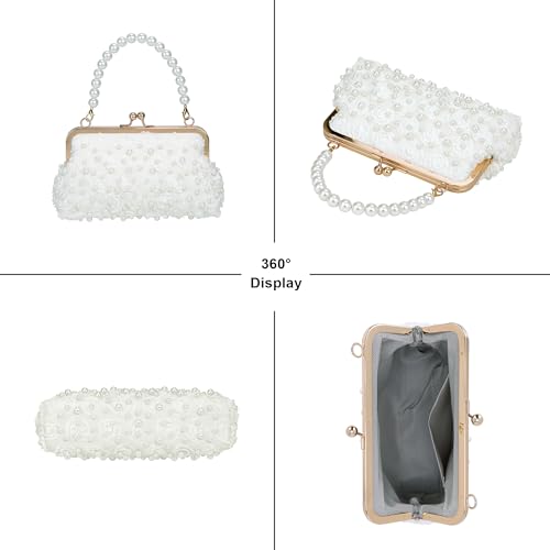 Image of FALETO Pearl Clutch Bag for Women Evening Wedding Party Bridal Handbag Ladies Beaded Clutch Purse for Party