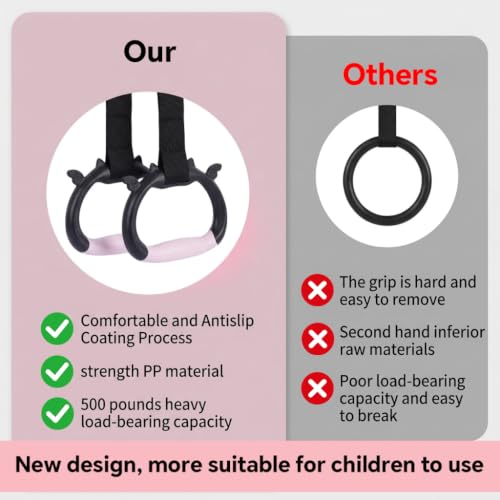 Image of Proberos Home Gymnastics Rings with 2m Adjustable Nylon Straps Anti Slip Handles Indoor Fitness Exercise Rings for Kids Children
