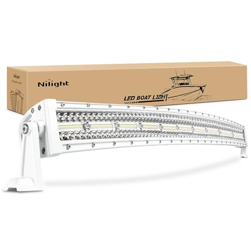 Image of Nilight Marine LED Light Bar Navigation Lights 42 Inch Curved White Spot Flood Combo Ponton Boat Deck Dock Lighting for Night Fishing T-top Stern Yacht Sailboat Trucks Tractors
