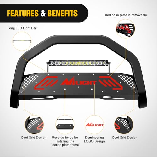 Image of Nilight Bull Bar with Light Bar&License Plate Hole Compatible for Ford F-150 F150 2004-2026 Truck Brush Guard, Front Bumper Push Bar w /Grille Skid Plate Light Mount