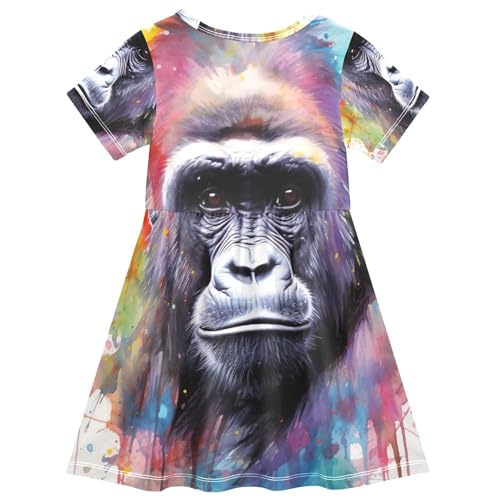 Toddler Dresses for Girls Gorilla Painting Flower Shirt Dress 2t Short Sleeve Little Girl Dress2