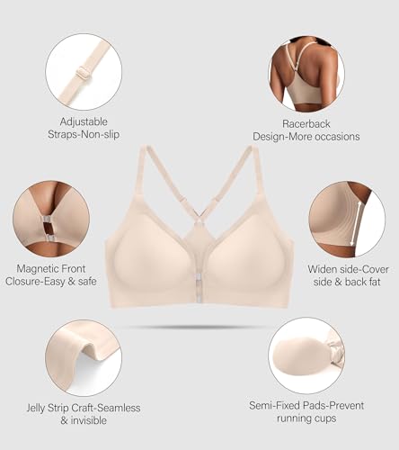 Image of DEANGELMON Front Closure Bras for Women Racerback Bra No Underwire Seamless Push Up T-Shirts Bras Supportive Womens Bralettes