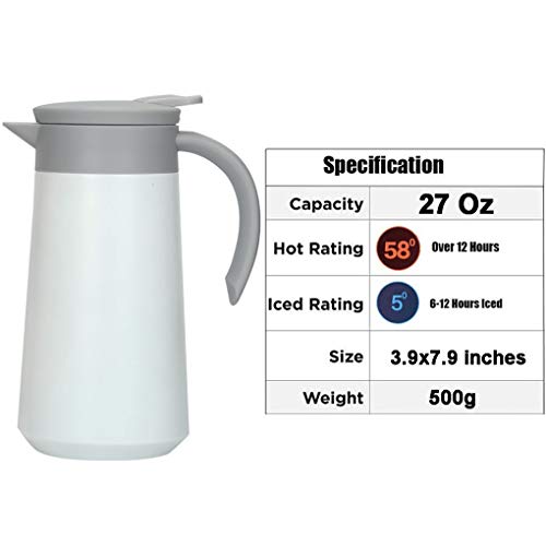 Goeielewe Thermal Coffee Carafe Tea Pot Stainless Steel Insulation Pot Double Wall Vacuum Insulated Coffee Tea & Beverage Dispenser For Coffee Milk And Tea, 27 Oz (White) #TOP1