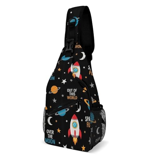 Fashion Traveling Running Casual Chest Bag, Dress Decor Sling Backpack, Shoulder Bag Casual Day Pack Space Rocket Moon Art