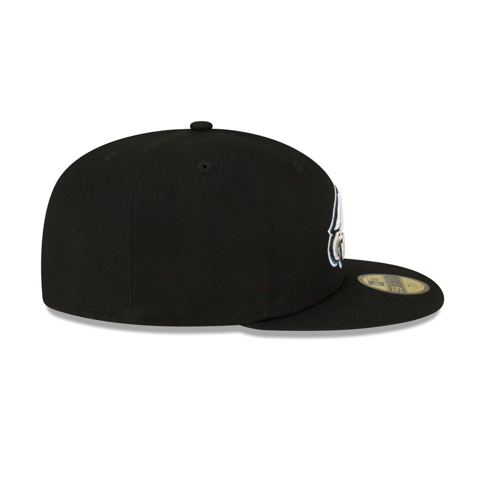 New Era NFL 59FIFTY Philadelphia Eagles Black Team Color Logo Authentic Collection Fitted On Field Football Cap Hat