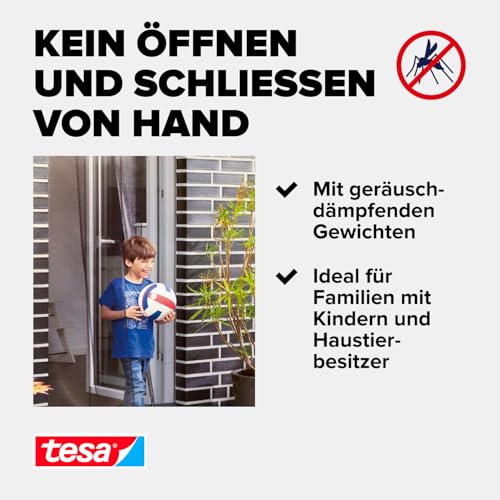 tesa INSECT STOP Aluminium Lamellen Vorhang Premium - teleskopierbarer Insektenschutzvorhang - für Balkon- und Terrassentüren - einfache Montage ohne Bohren - 95 x 220 cm - Anthrazit (Durchsichtig)
