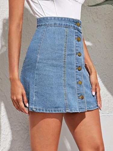 Image of Sugathari Women's Casual Denim Light Blue Skirt - High Waist, A-Line, Mini Length Without Pockets | Stylish Everyday Wear (Skirts 210)