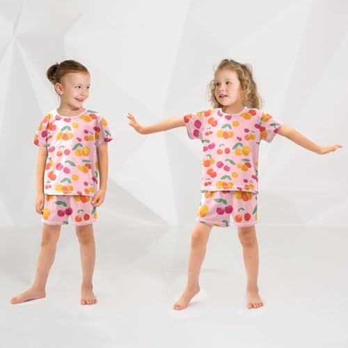 Pajama Sets Cute Cherry Pattern Short Sleeve Summer Sleepwear 2 Piece Pjs,10Y4