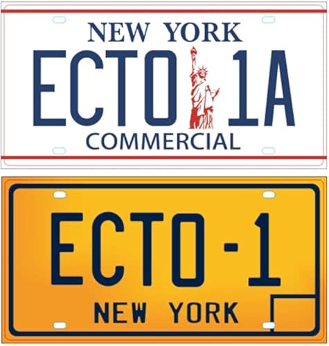 OPO 10 - Set of 2 Replica License Plates of The ECTO 1 car, Compatible with Cadillac from The GHOSBUSTERS Movie (PF01)