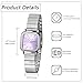 JewelryWe Reloj Cuadrado Analógico Mujer: Escala de Barra Simple Elegante Correa de Acero Inoxidable Plata Ajustable Esfera Morada Imagen de JewelryWe Reloj Cuadrado Analógico Mujer: Escala de Barra Simple Elegante Correa de Acero Inoxidable Plata Ajustable Esfera Morada