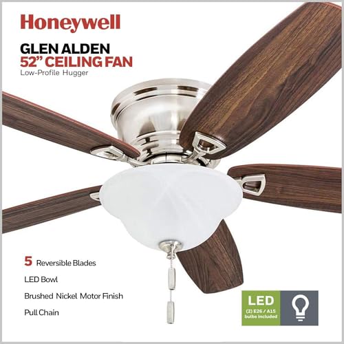Honeywell Glen Alden 52 Inch Classic Flush Mount Indoor LED Ceiling Fan - image 3