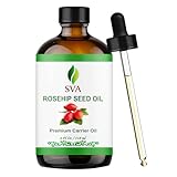 SVA Organics Rosehip Oil Cold Pressed 4 Oz 100% Pure Natural Premium Therapeutic Grade Unrefined Carrier Oil with Dropper for Face, Skin, Body, Lips