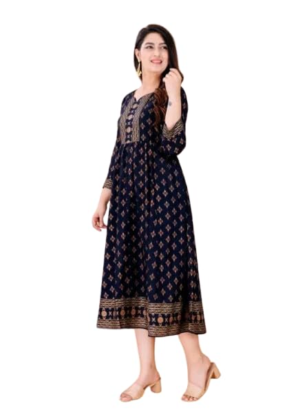 Rayon Straight Gown with Flower Printing and Silver lace Work|Women Printed Pure Rayon Flared Kurta|Anarkali Kurti for Women & Girls-picture-27