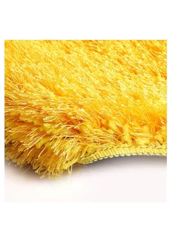Image of AROMICK Modern Polyester Anti Slip Shaggy Fluffy Rug and Carpet for Living Room, Bedroom & Dining Room (4 x 6 Feet, Yellow)