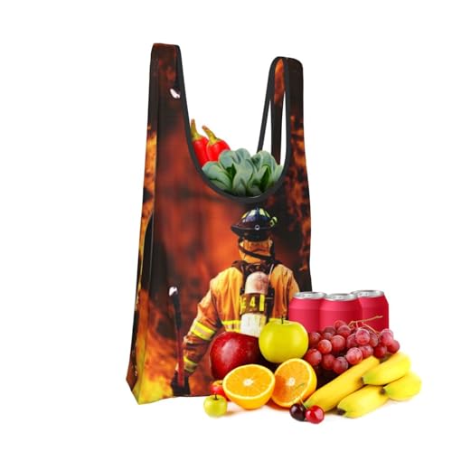 Firefighter Fireman Flame Print Grocery Shopping Bags Reusable With Flowers Plant Lover Gifts Shopping Bag Lightweight Foldable Bag2