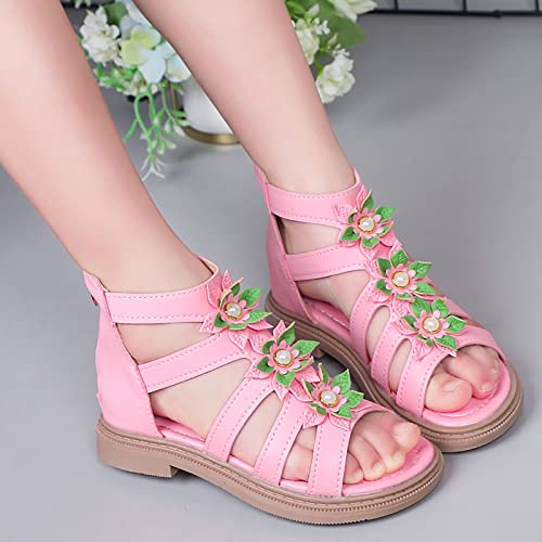 Adorable Girls High Top Sandals with Floral Embellishments and Convenient Back Zipper Perfect Kids Slides Sandals Girls (Pink, 26 Little Child)3
