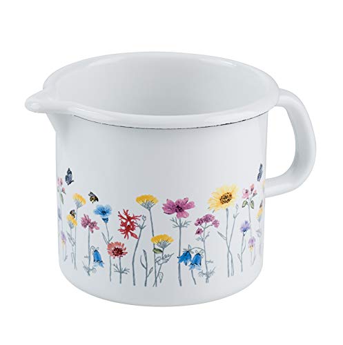 Riess 0040-070 Schnabeltopf ø 12cm FLORA Mehrfarbig Emaille Vol. (rec.): 1 0 Liter Made in Österreich LBH: 13 7x13 5x11 5cm 0 430kg Kanne mit Henkel Deckel Induktionskocher kompatibel