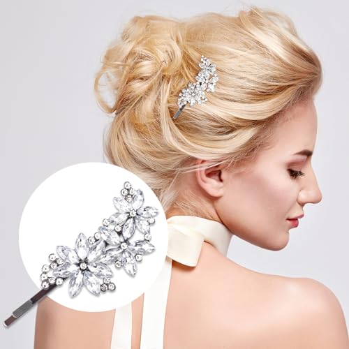 PAGOW 4 Piezas Pinzas de Pelo con Flor y Cristales, Accesorios de Boda para Novias y Mujeres (2 Estilos) miniatura 4