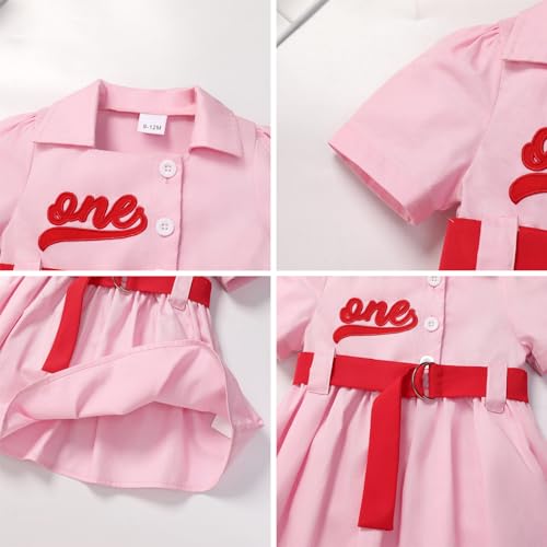 IMEKIS Toddler Baby Girls Baseball One Birthday Dress with Headband Short Sleeve Button Dresses Cake Smash Photo Shoot4