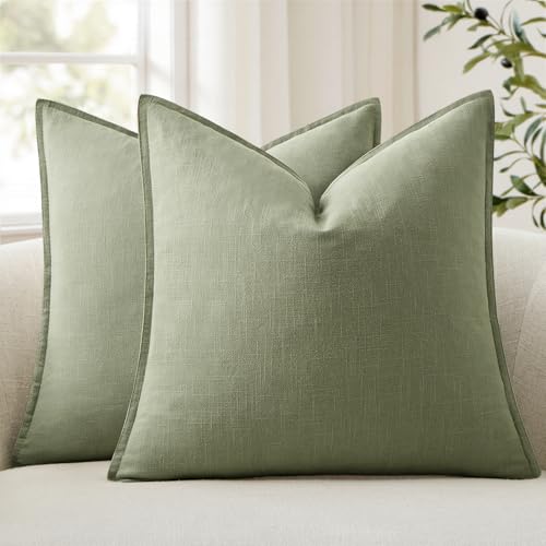 ANRODUO Pack of 2 Decorative Linen Pillow Covers Sage Green Neutral...