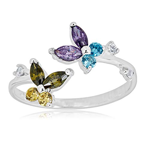 Image of AVORA 925 Sterling Silver Adjustable Butterfly Toe Ring with Simulated Diamond CZ